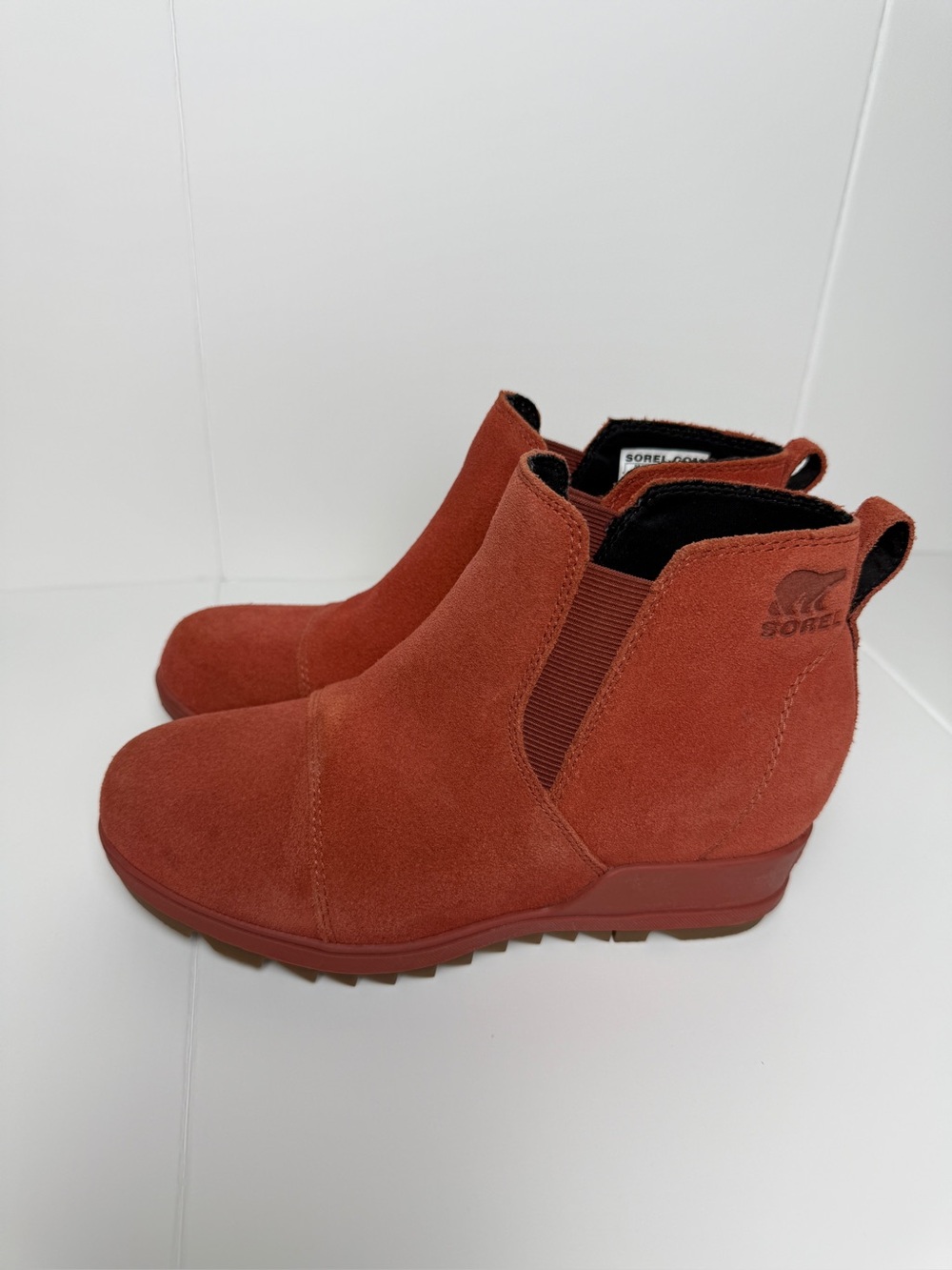 Sorel Evie Pull On Wedge Boot WATERPROOF Suede Bootie Orange Red 6.5